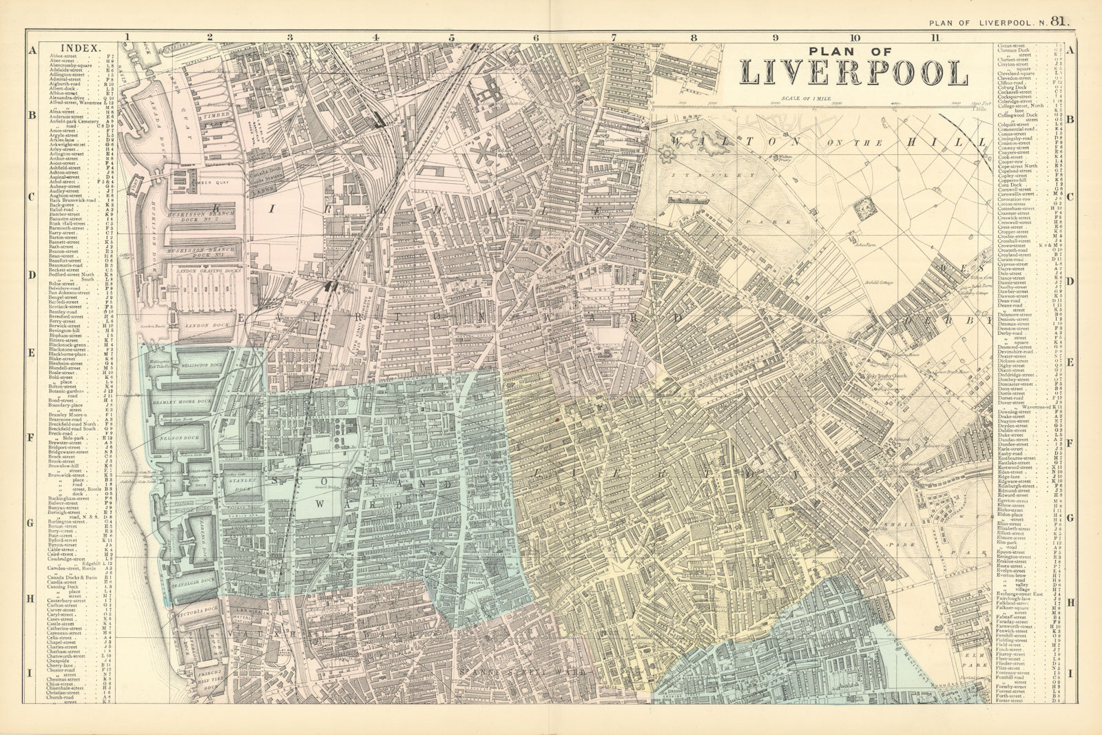 LIVERPOOL NORTH Everton Anfield Kirkdale Vauxhall town city plan BACON 1891 map