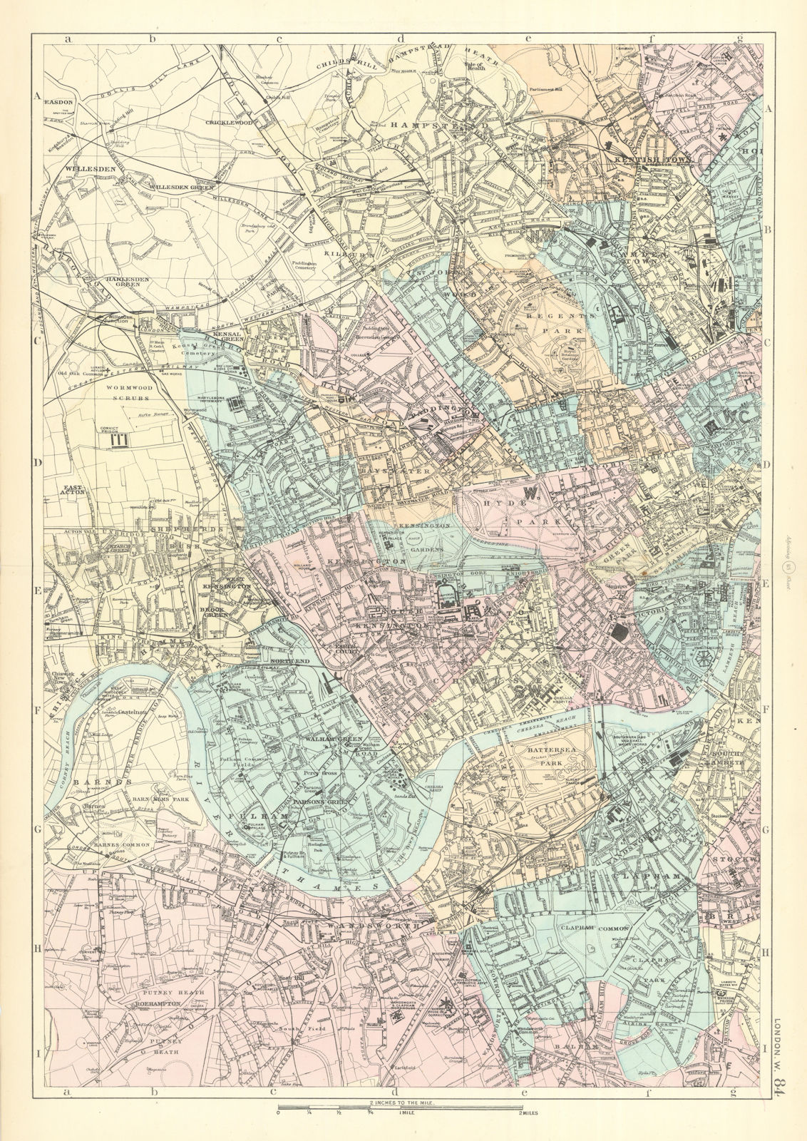 WEST LONDON Westminster Kensington Chelsea Wandsworth city plan BACON 1891 map