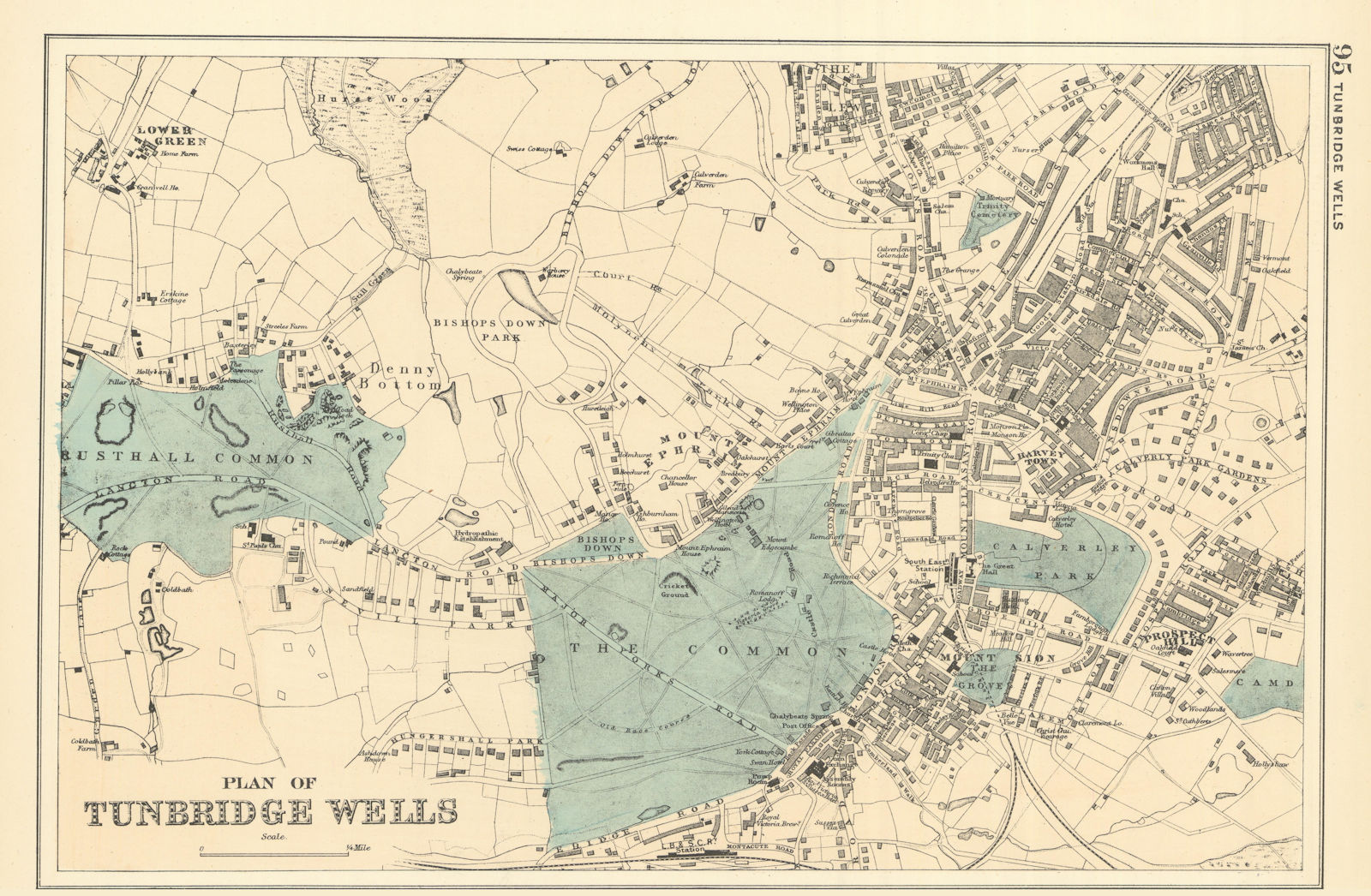 TUNBRIDGE WELLS & Rusthall antique town city plan GW BACON 1891 old map
