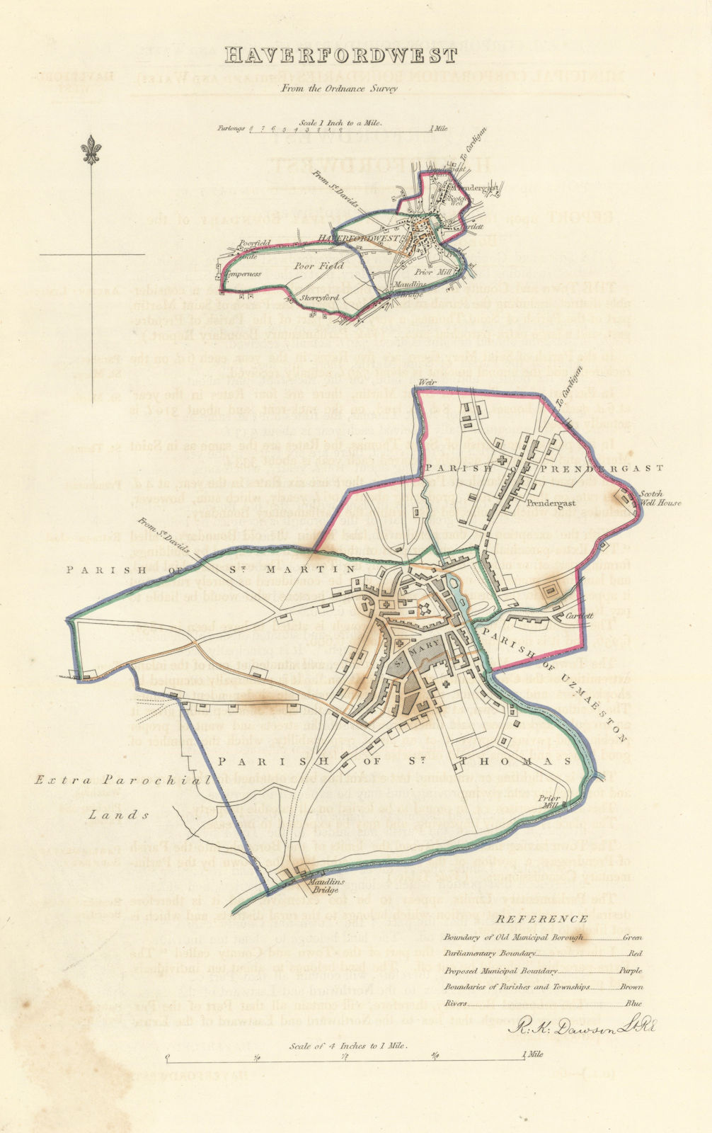 HAVERFORDWEST borough/town plan. BOUNDARY COMMISSION. Wales. DAWSON 1837 map
