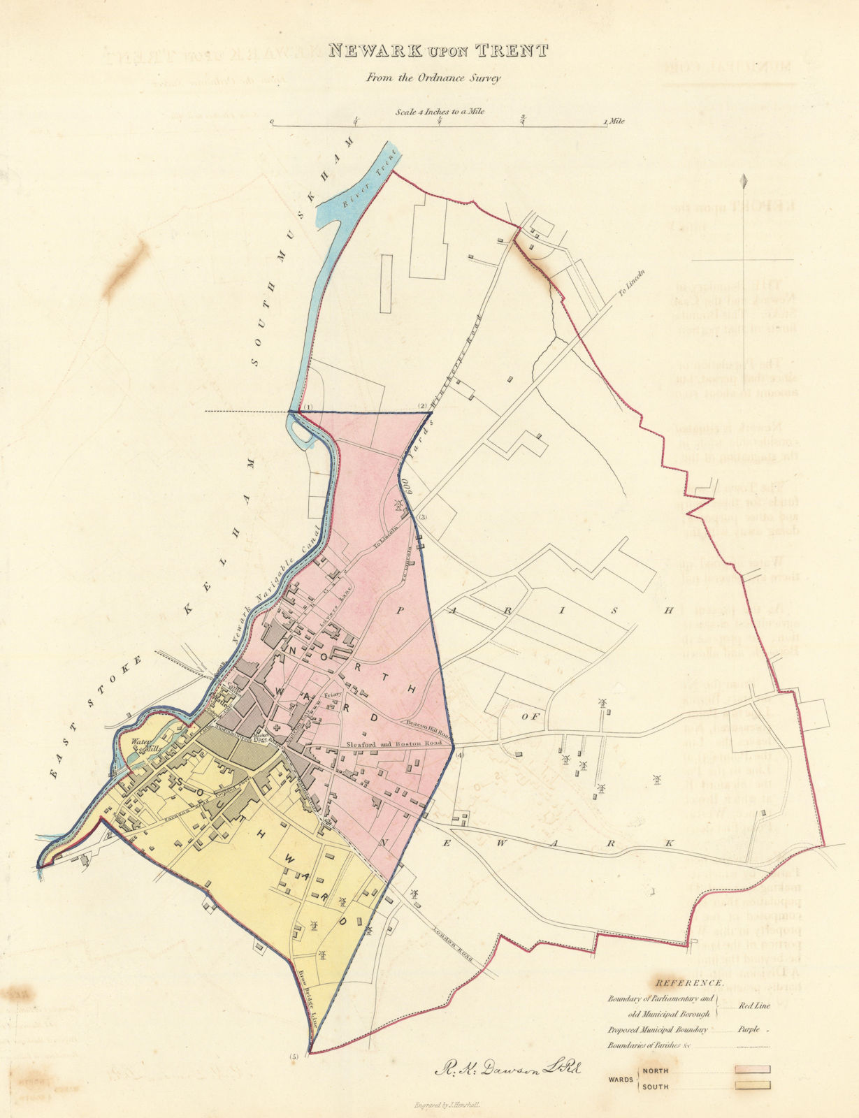 NEWARK-UPON-TRENT borough/town plan. BOUNDARY COMMISSION. Notts. DAWSON 1837 map