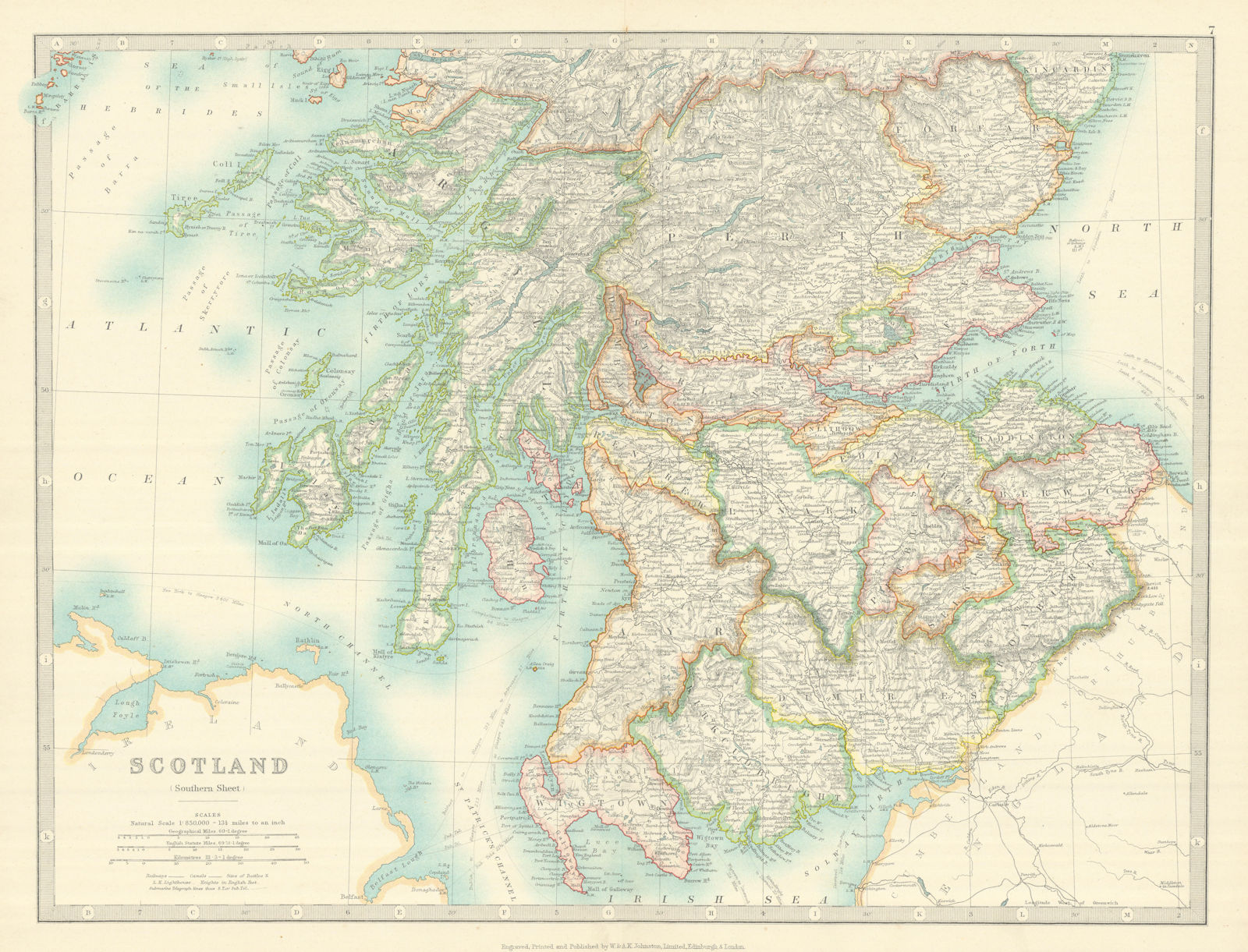 Associate Product SOUTHERN SCOTLAND showing battlefields and dates. JOHNSTON 1913 old map