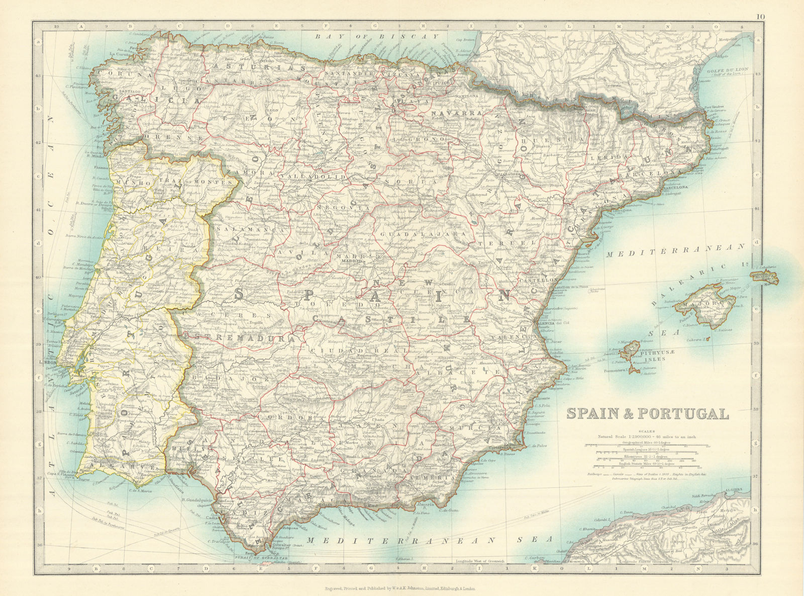 SPAIN & PORTUGAL showing Napoleonic battlefields & dates. JOHNSTON 1913 map