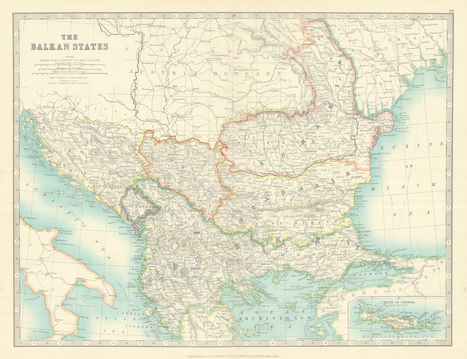 BALKAN STATES. Eastern Roumelia. Turkish Crete. Bulgaria. JOHNSTON 1913 map