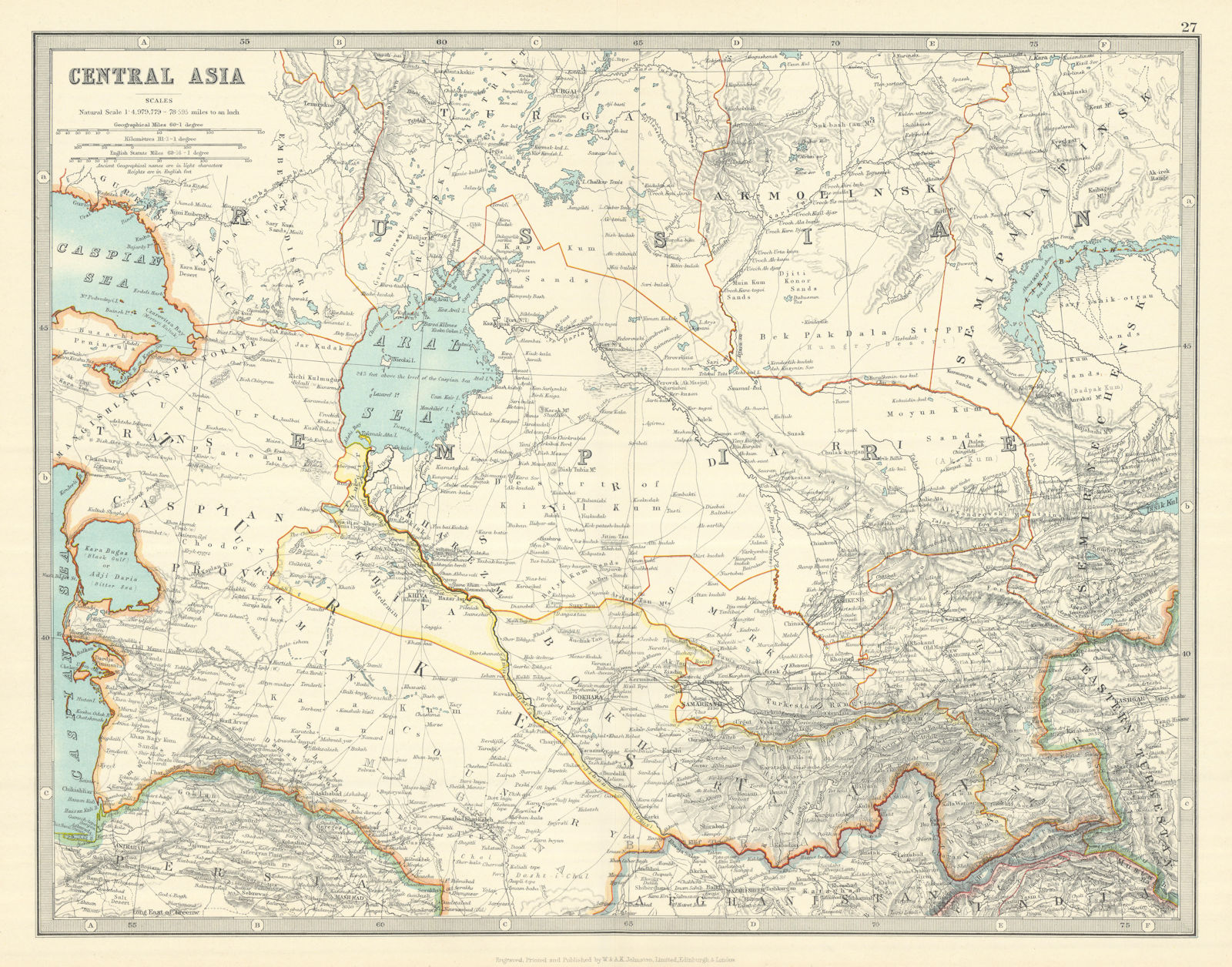 CENTRAL ASIA. Aral Sea Turkestan Khiva Bukhara Samarkand. JOHNSTON 1913 map