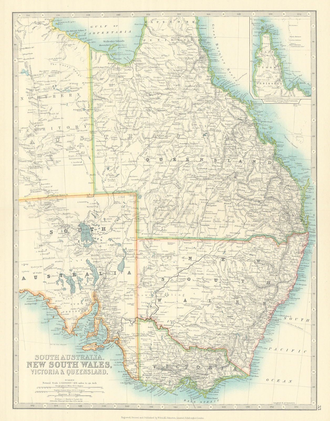 EASTERN AUSTRALIA. Queensland, New South Wales & Victoria. JOHNSTON 1913 map