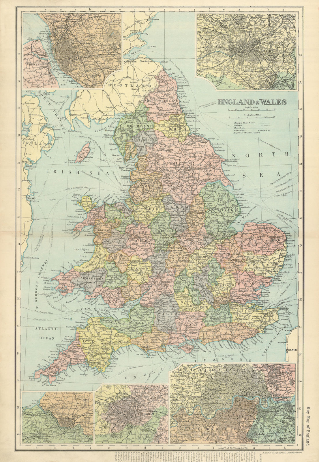 Associate Product ENGLAND & WALES in counties. Antique index map by GW BACON 1898 old