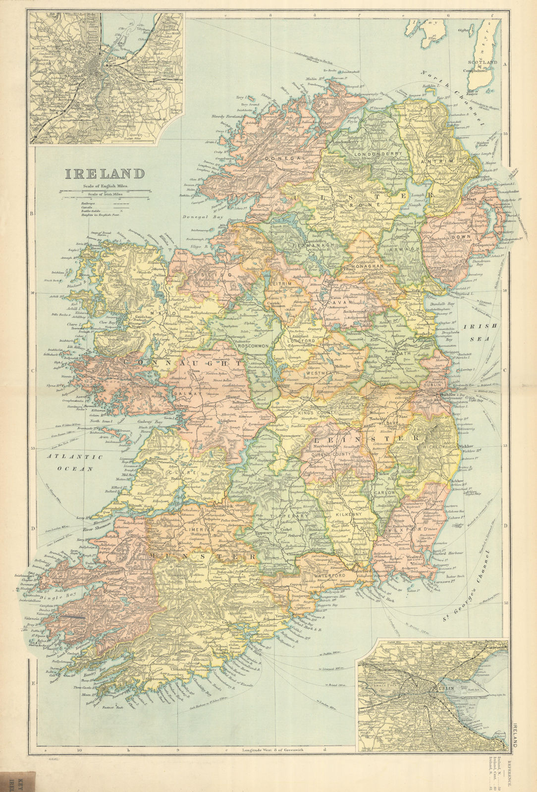 IRELAND in counties. Dublin inset. Antique map by GW BACON 1898 old