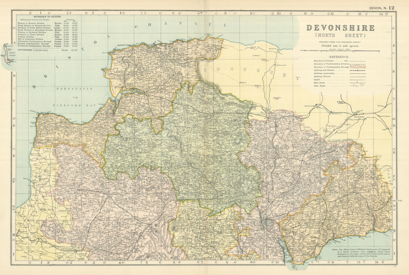 DEVON (North) antique county map by GW BACON 1898 old plan chart