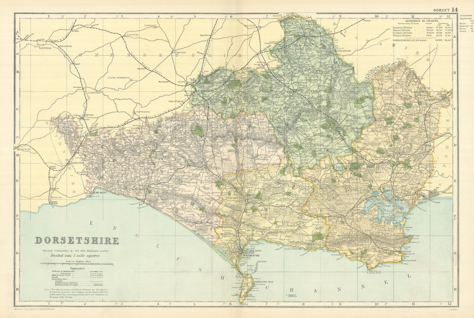 Associate Product DORSETSHIRE antique county map by GW BACON 1898 old plan chart