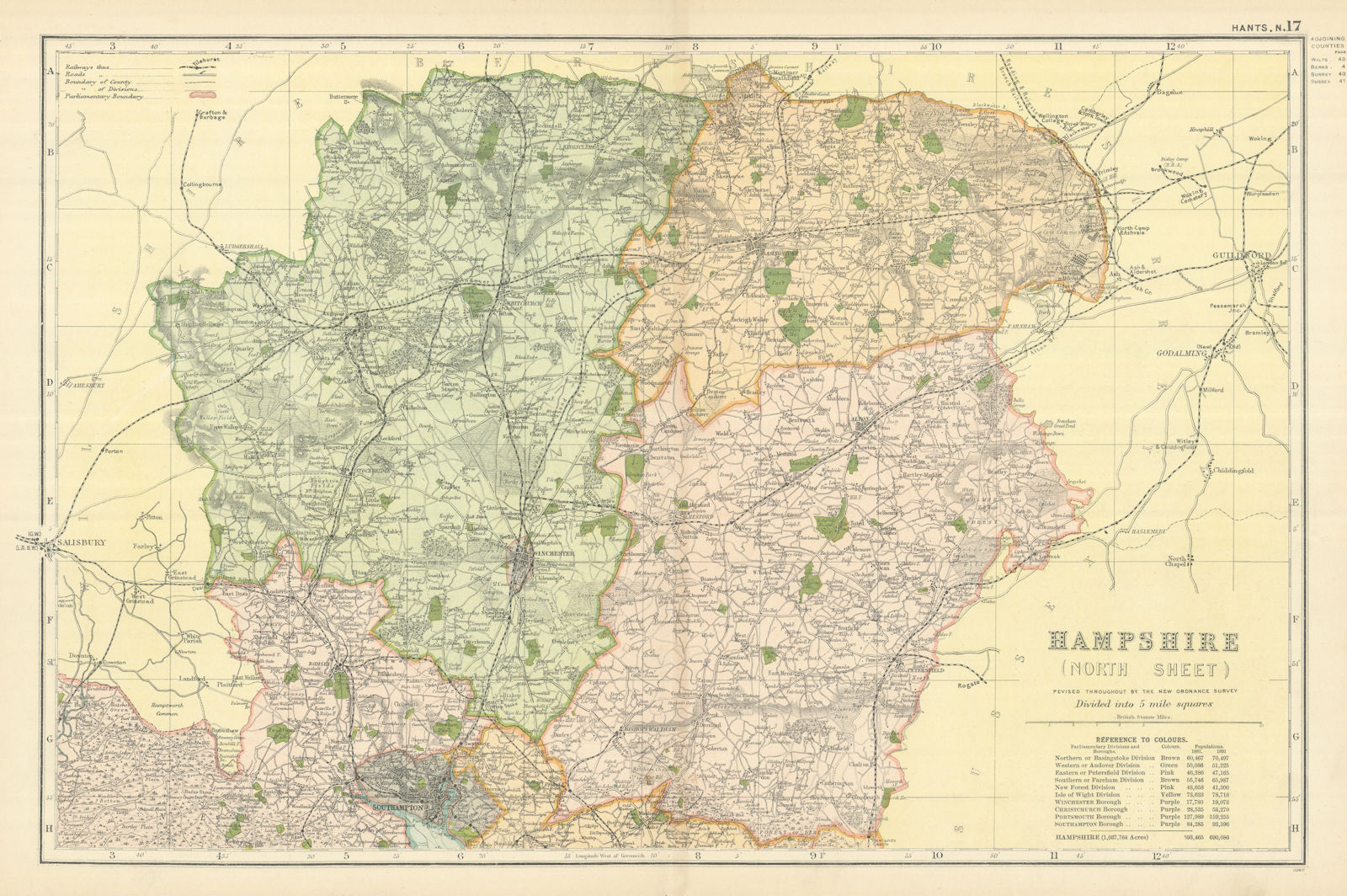 Associate Product HAMPSHIRE (North) antique county map by GW BACON 1898 old chart