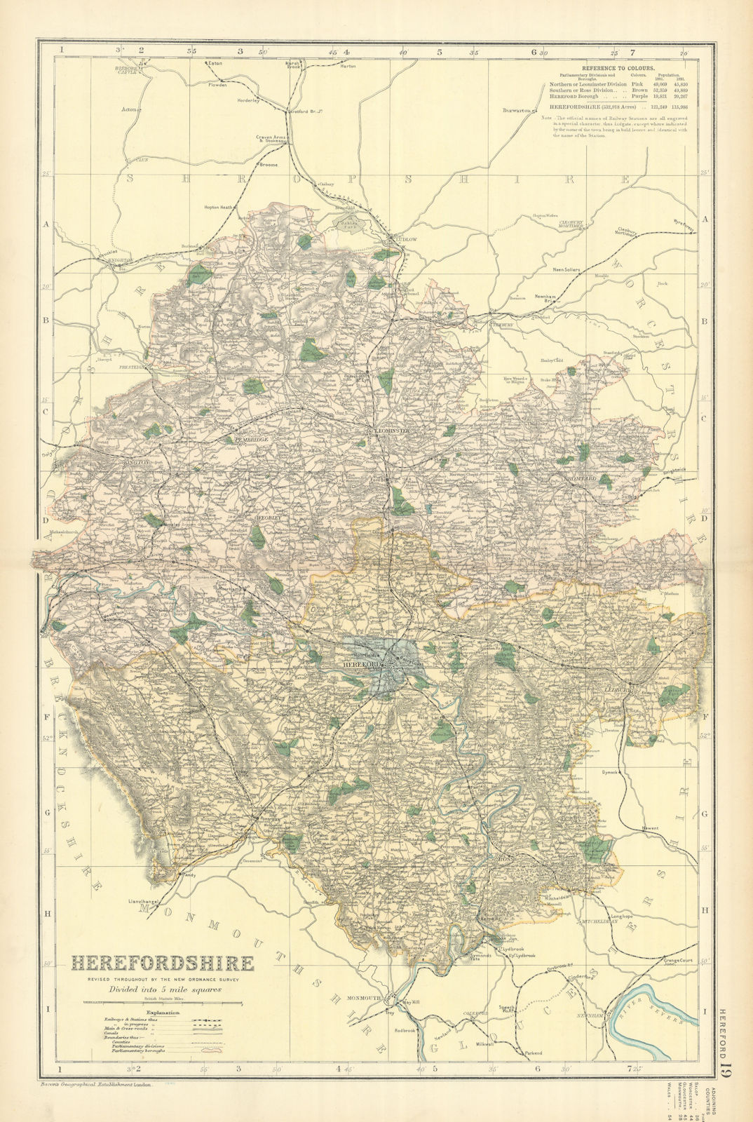 Associate Product HEREFORDSHIRE antique county map by GW BACON 1898 old plan chart