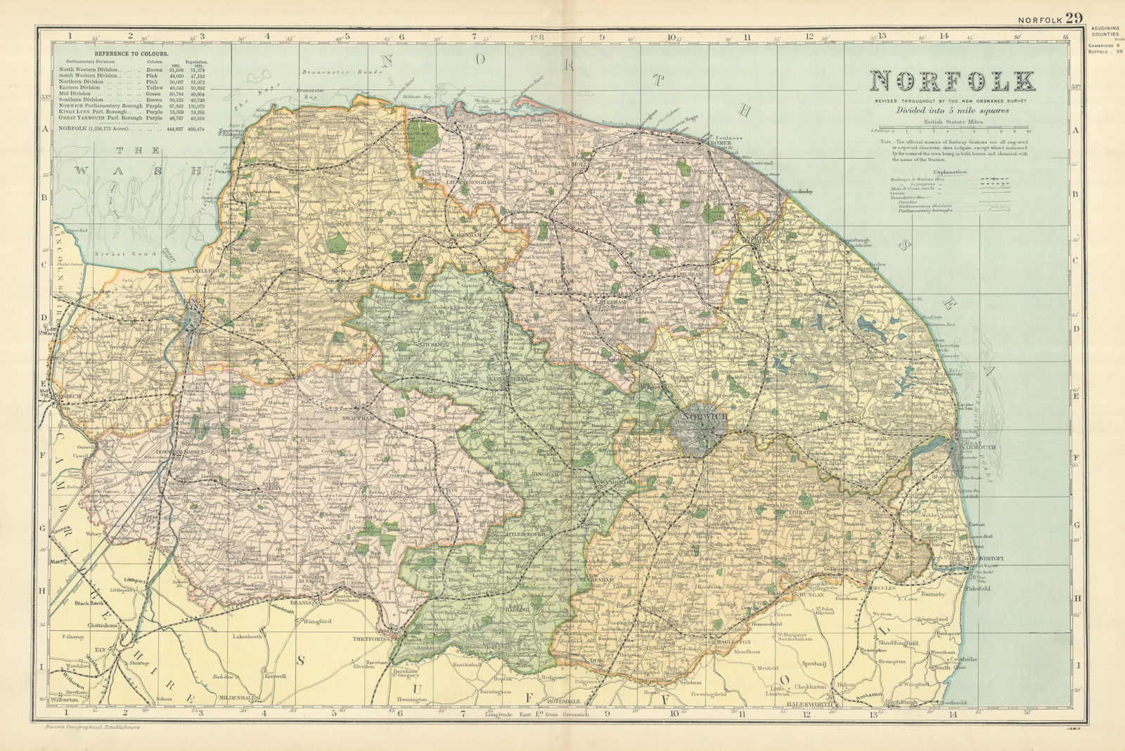 Associate Product NORFOLK antique county map by GW BACON 1898 old vintage plan chart