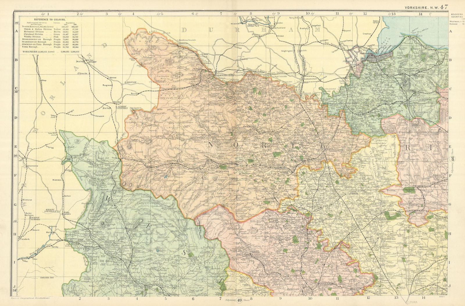 Associate Product YORKSHIRE (North West) Middlesborough Northallerton County map GW BACON 1898