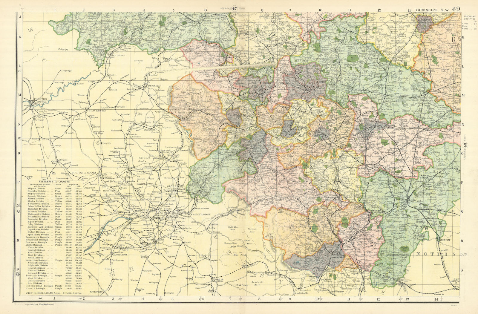 YORKSHIRE (South West) Sheffield Leeds Bradford County map GW BACON 1898