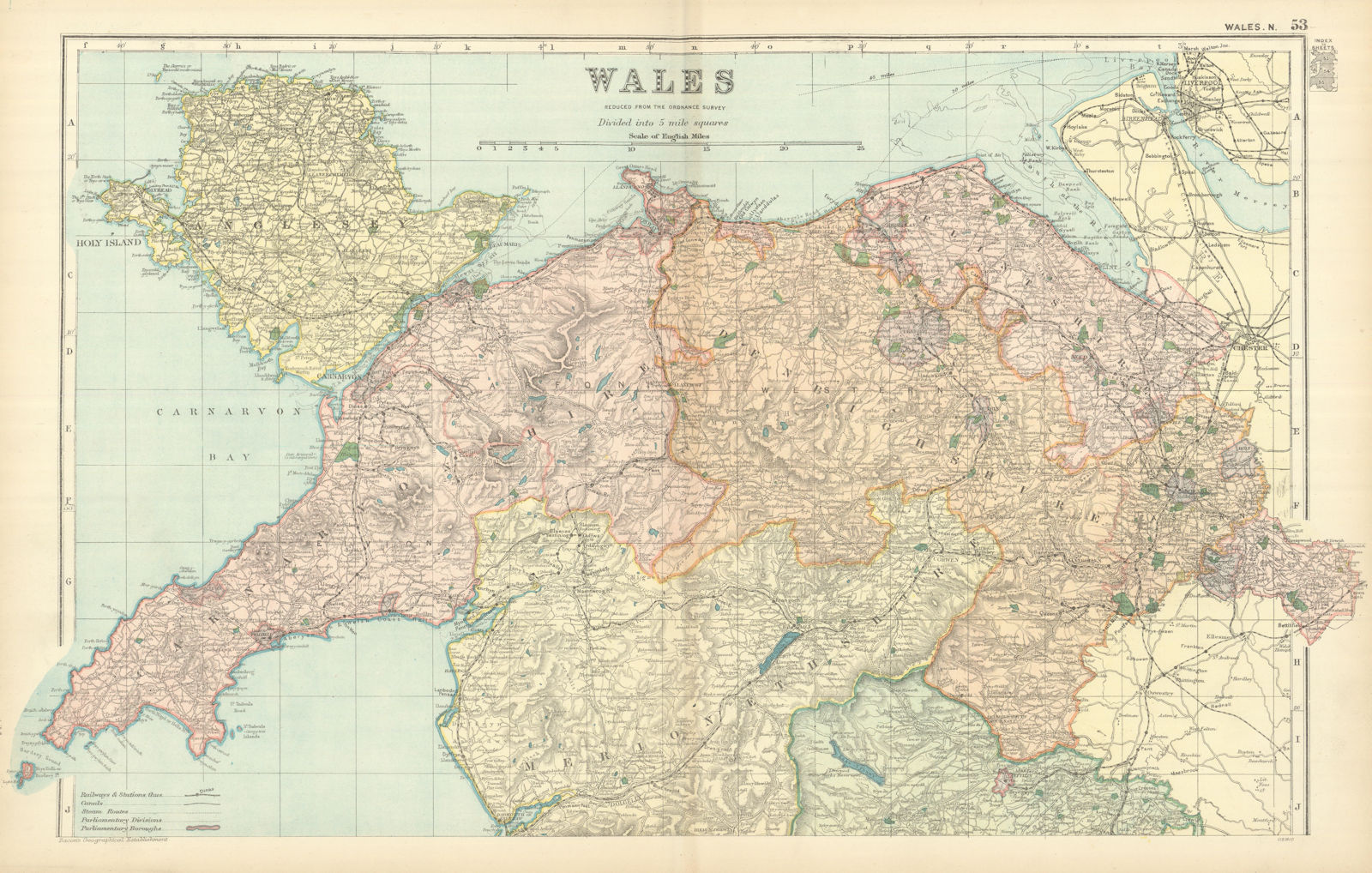 NORTH WALES. Showing Parliamentary divisions & boroughs. BACON 1898 old map
