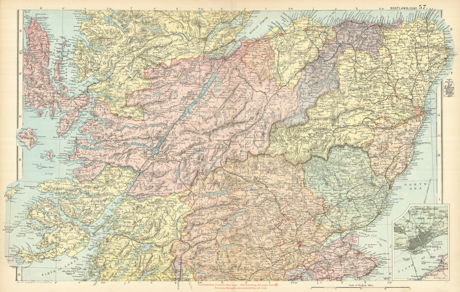 SCOTLAND CENTRAL Tayside Grampian Highland.Parliamentary Railways.BACON 1898 map