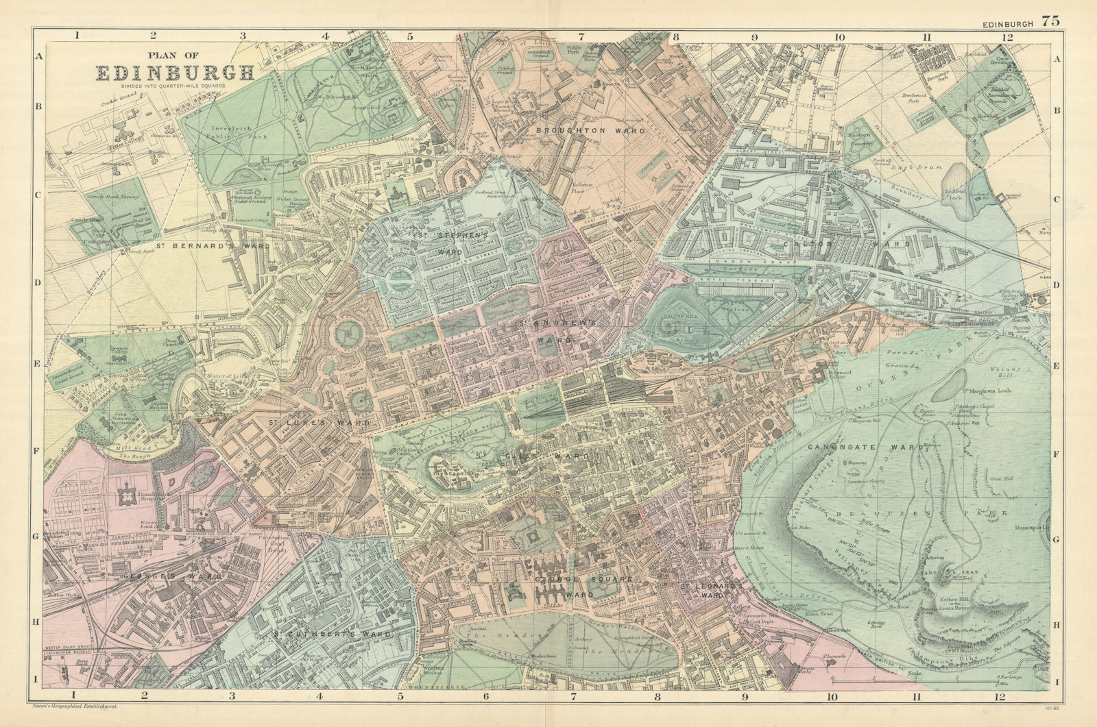 EDINBURGH antique town city plan by GW BACON 1898 old map chart