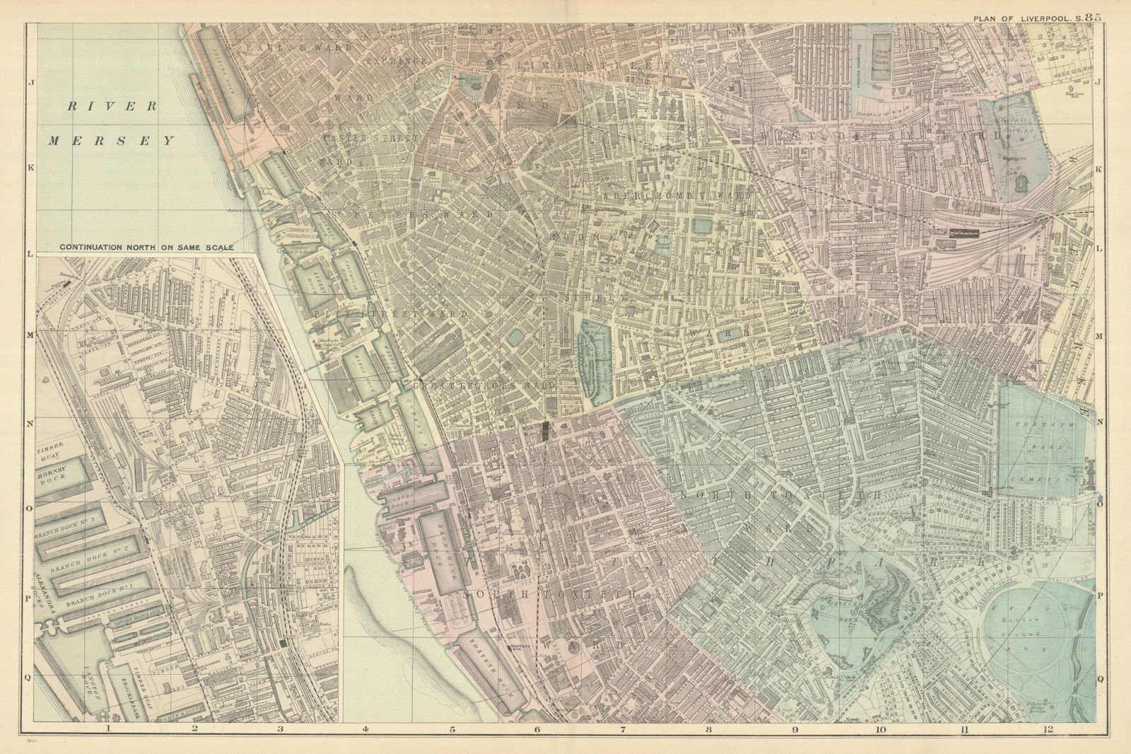 Associate Product LIVERPOOL SOUTH Toxteth Riverside antique city plan by GW BACON 1898 old map