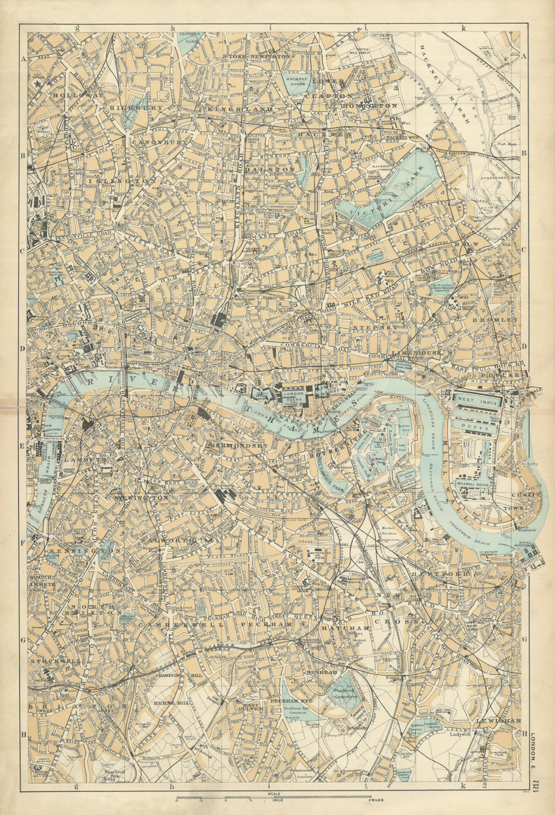 EAST LONDON Tower Hamlets Southwark Lewisham Hackney City plan BACON 1898 map
