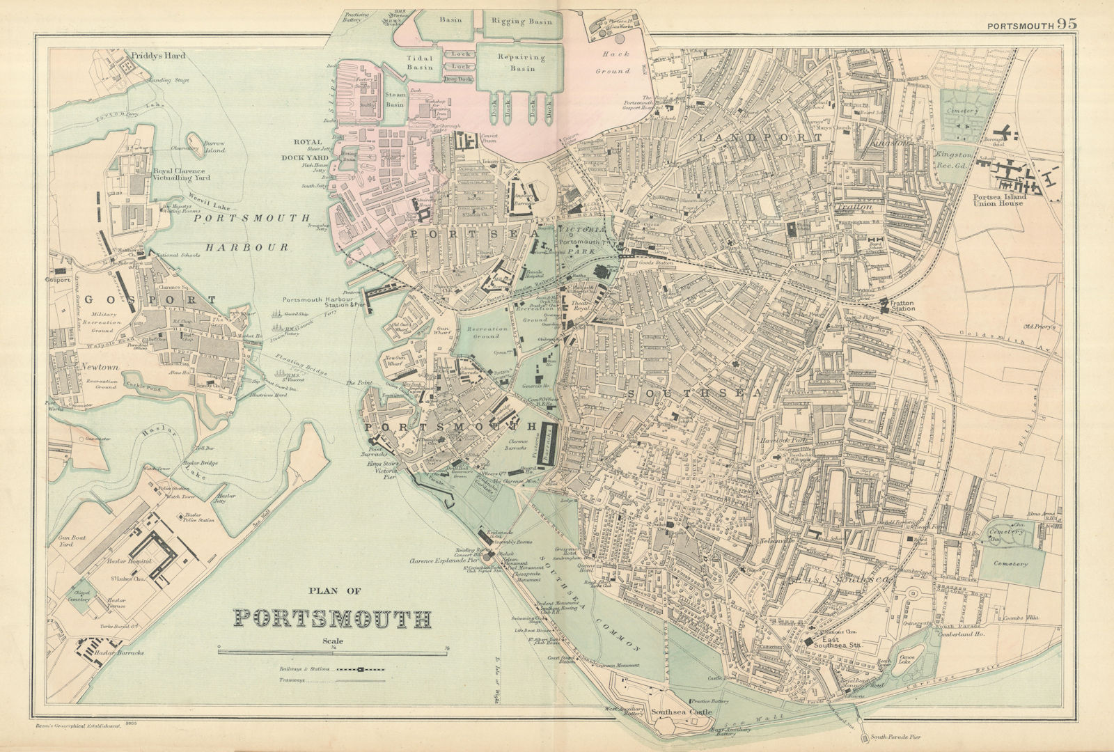 PORTSMOUTH Portsea Southsea Landport town city plan GW BACON 1898 old map
