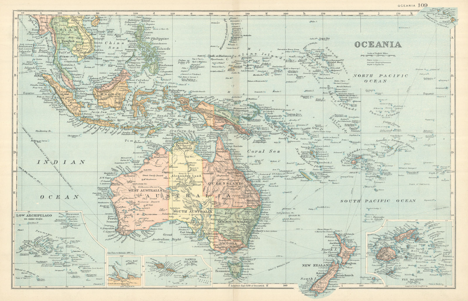 OCEANIA Australia Polynesia Melanesia Pacific Ocean Indonesia. GW BACON 1898 map