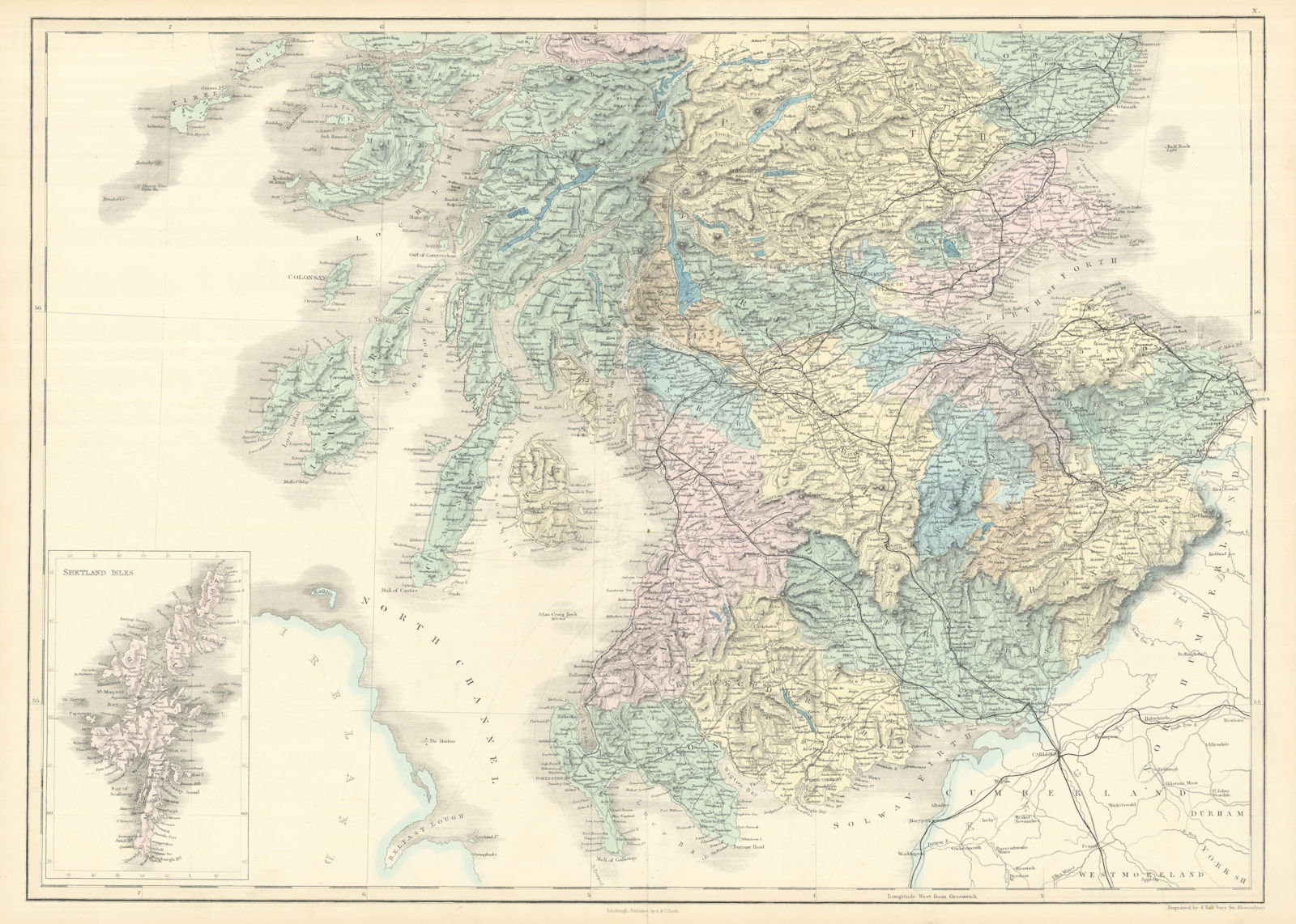 Associate Product Scotland. South sheet. Central & southern. SIDNEY HALL 1854 old antique map