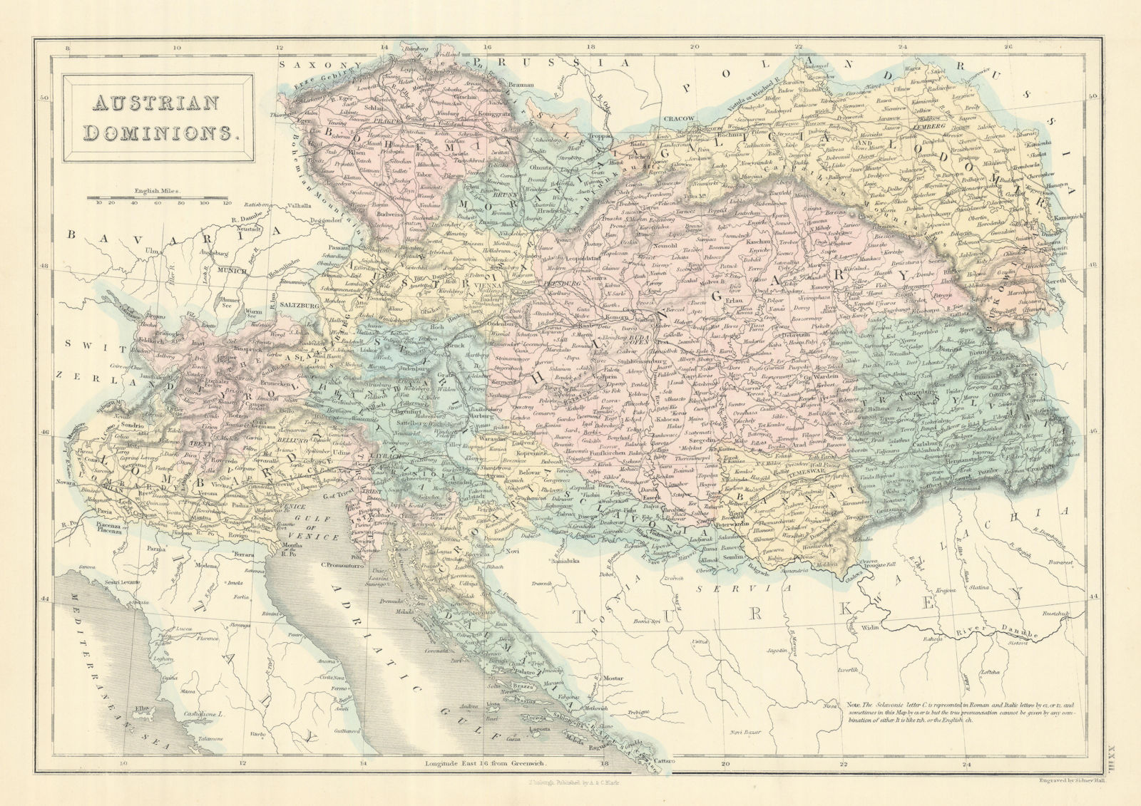 Austrian Dominions by SIDNEY HALL. Hungary Croatia Lombardy Czechia &c 1854 map