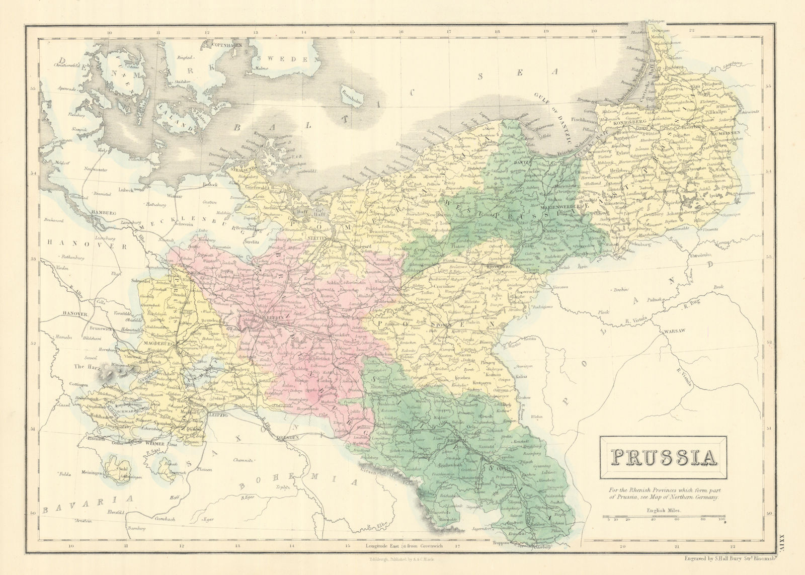 Prussia. Pomerania Poland Silesia Posen Brandenburg. SIDNEY HALL 1854 old map