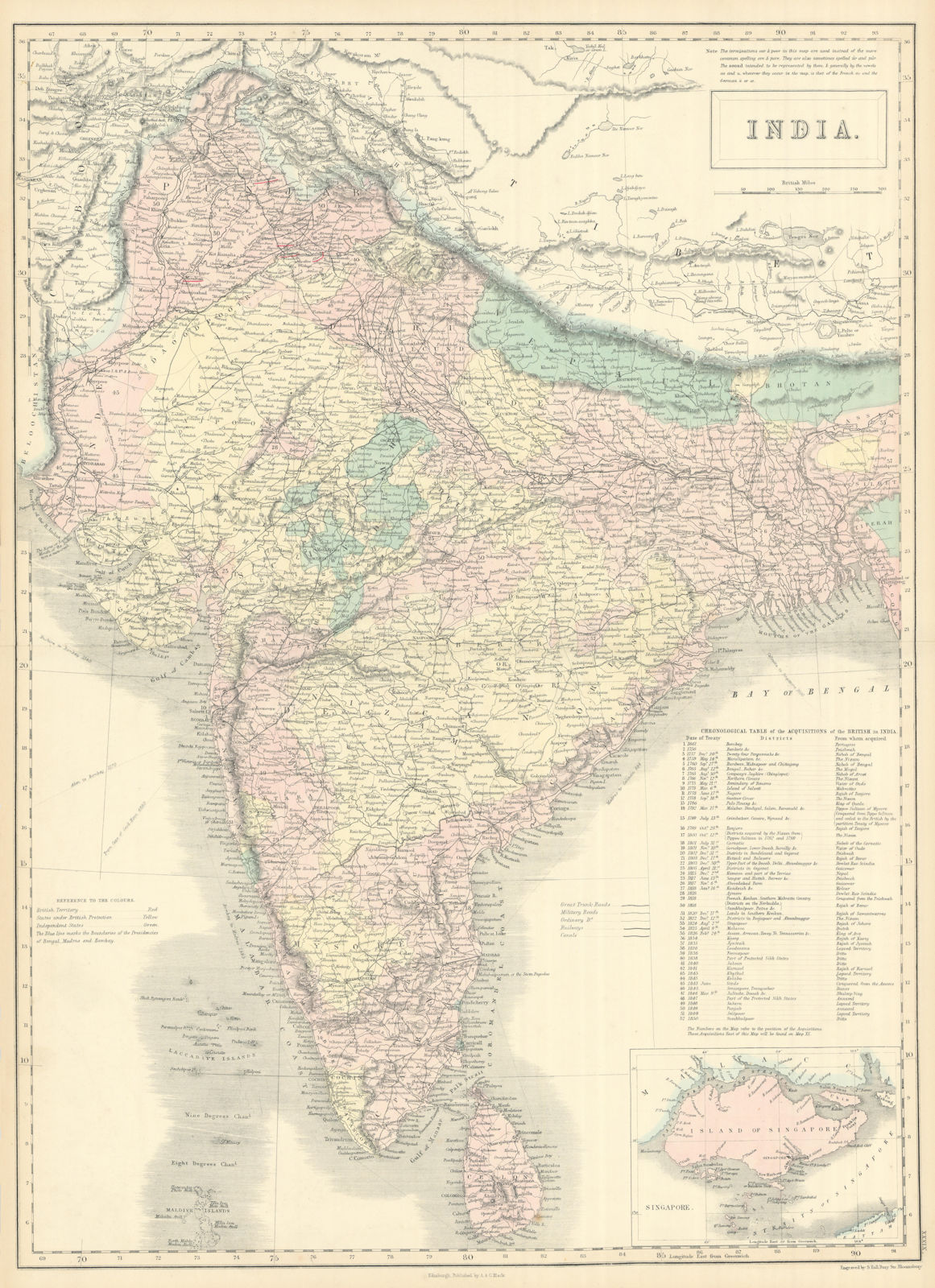 Associate Product British India. Inset Singapore plan. SIDNEY HALL 1854 old antique map chart