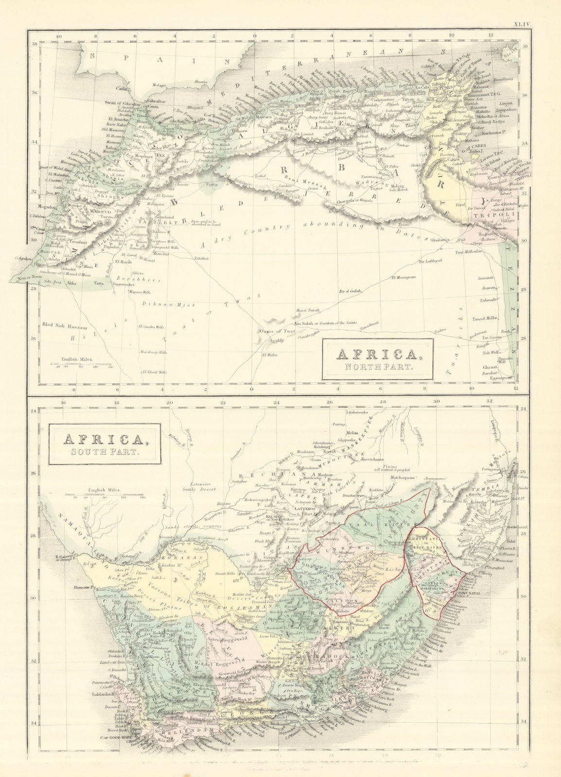 Northern & Southern Africa. Maghreb. Orange River Sovereignty. HALL 1854 map