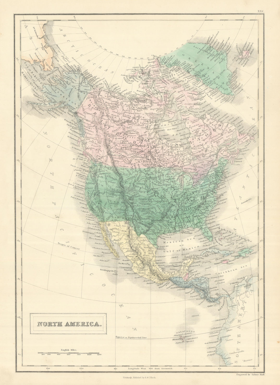 North America. Russian Alaska. US 31 states. SIDNEY HALL 1854 old antique map