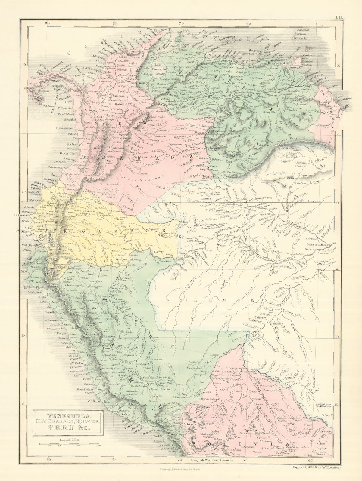 Andean States. Venezuela New Granada Ecuador Peru Colombia. SIDNEY HALL 1854 map