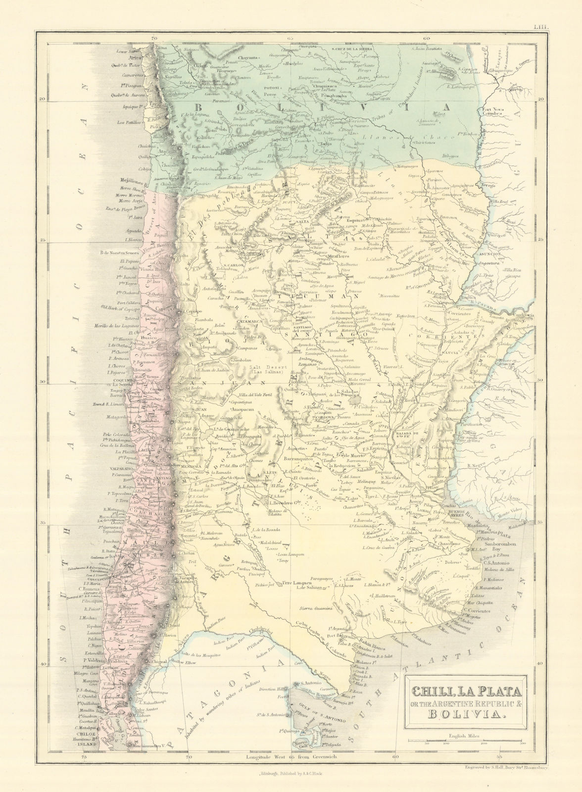 Chili La Plata Argentine Rep. Argentina Bolivia w/Litoral. SIDNEY HALL 1854 map