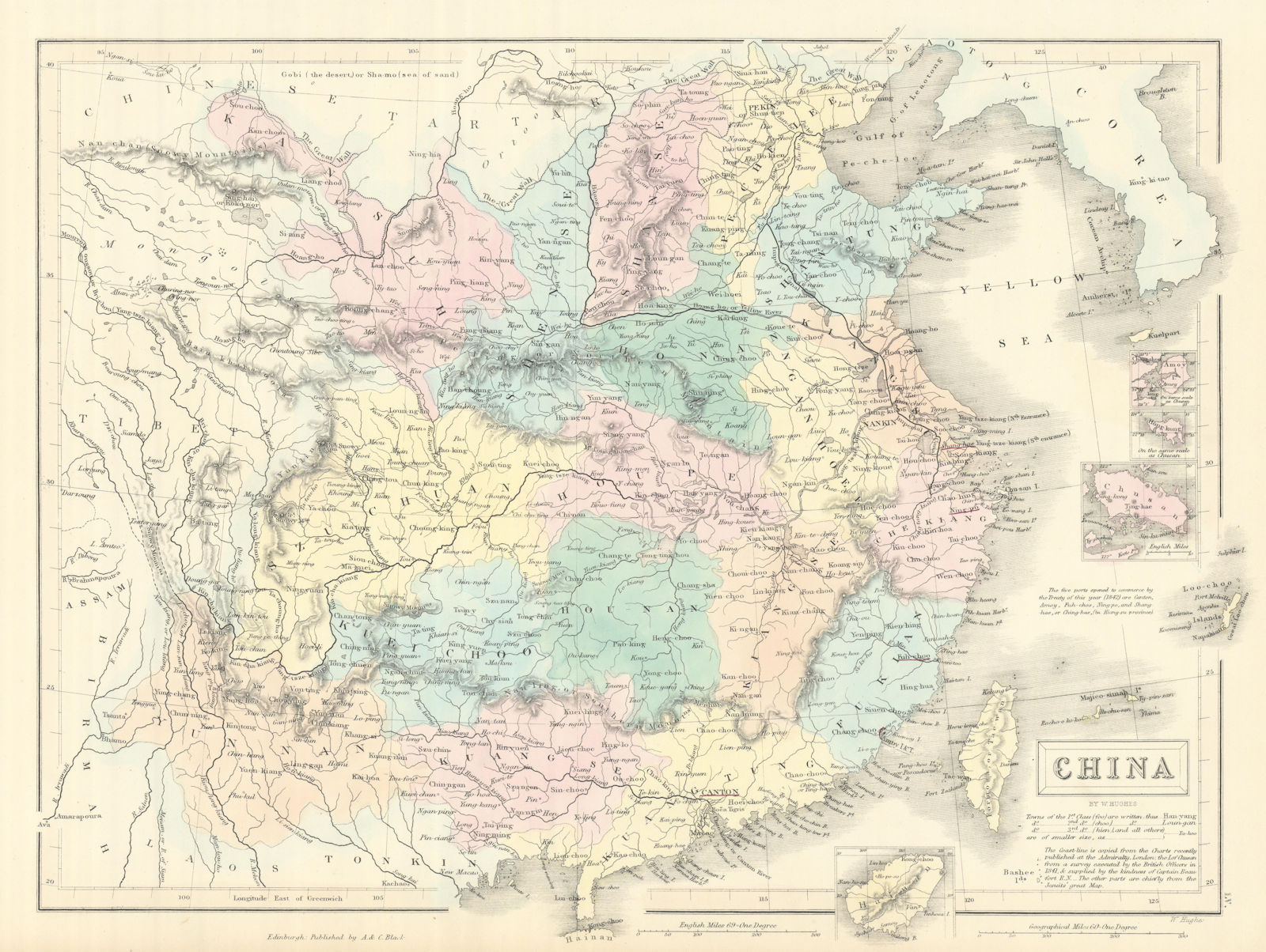 China showing provinces & Great Wall. 1842 Treaty Ports. WILLIAM HUGHES 1854 map