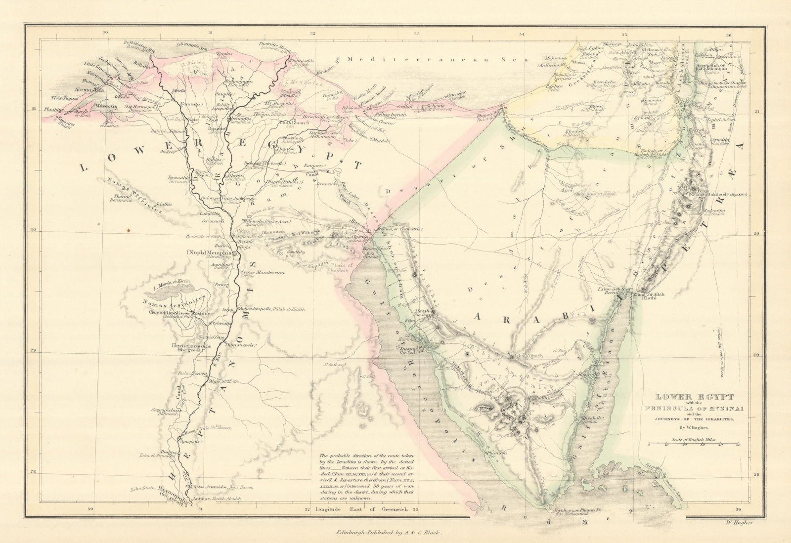 Lower Egypt, Sinai peninsula & Exodus of the Israelites. WILLIAM HUGHES 1854 map