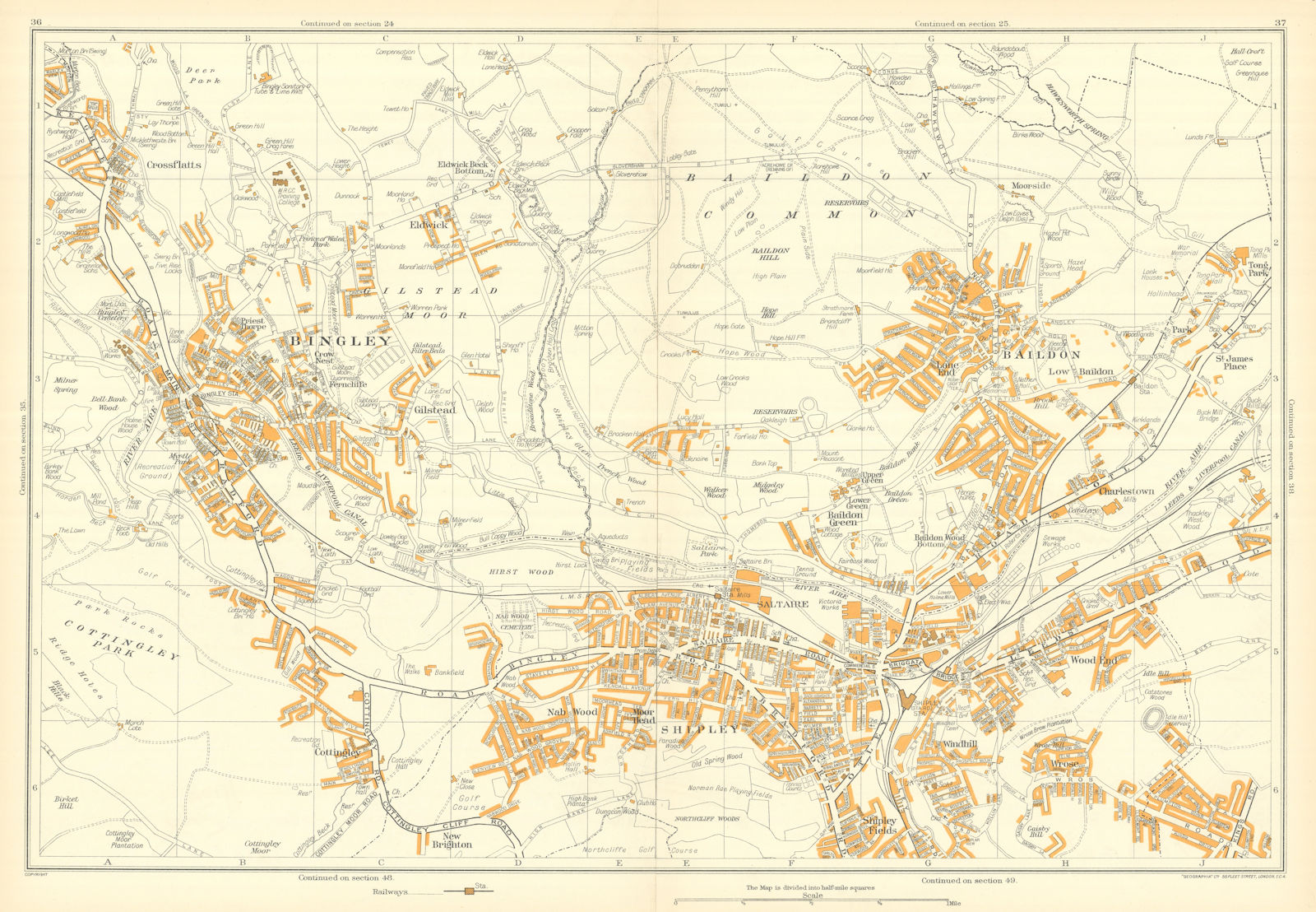 Associate Product BINGLEY, SHIPLEY & BAILDON vintage town city plan. GEOGRAPHIA 1935 old map