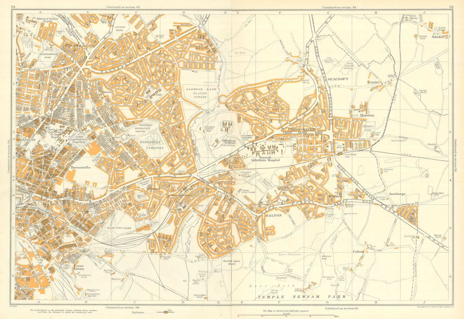 Associate Product LEEDS EAST vintage town city plan. Cross Gate Halton. GEOGRAPHIA 1935 old map