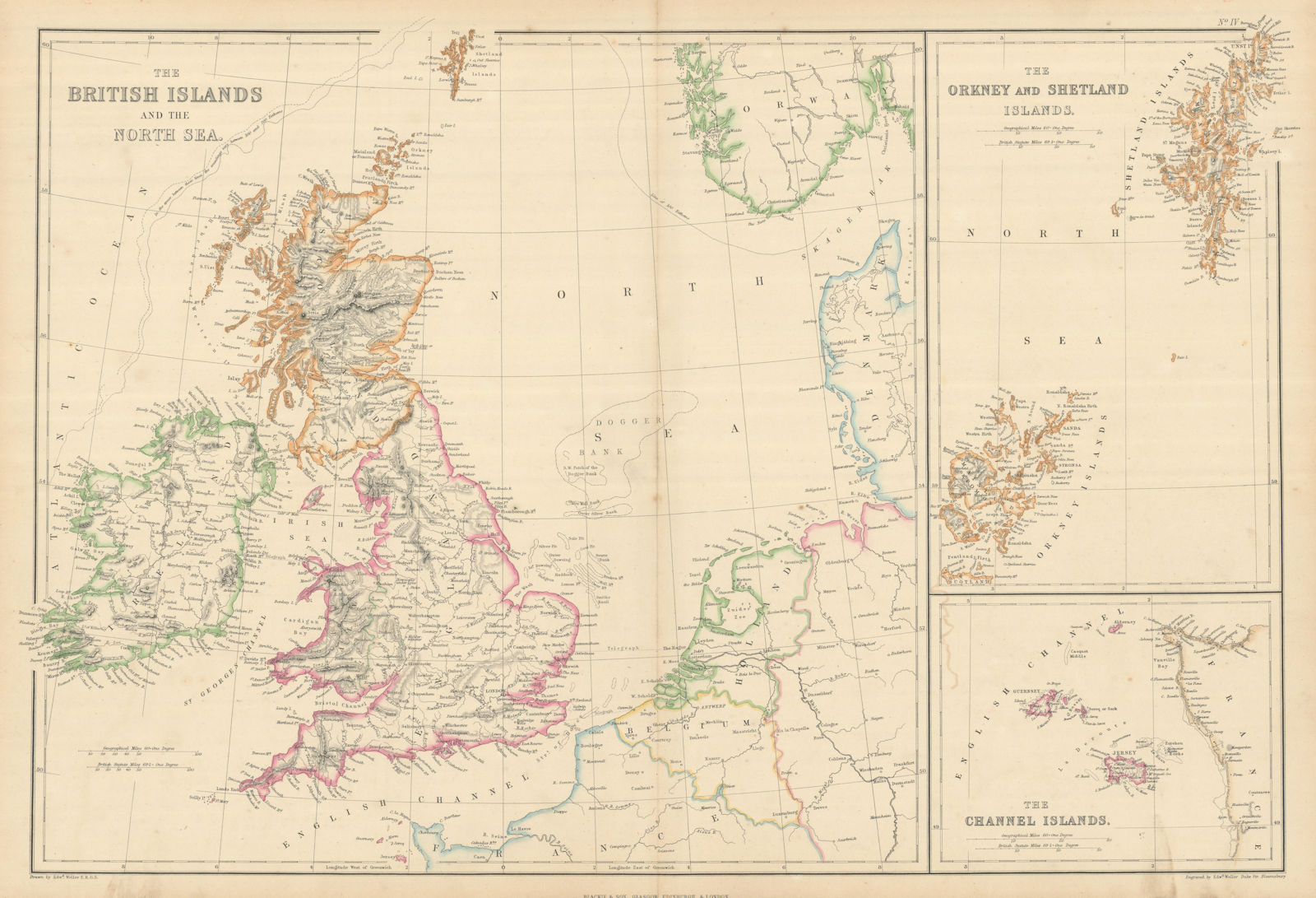 British Islands & North Sea. Orkney, Shetland & Channel Isles. Weller 1860 map