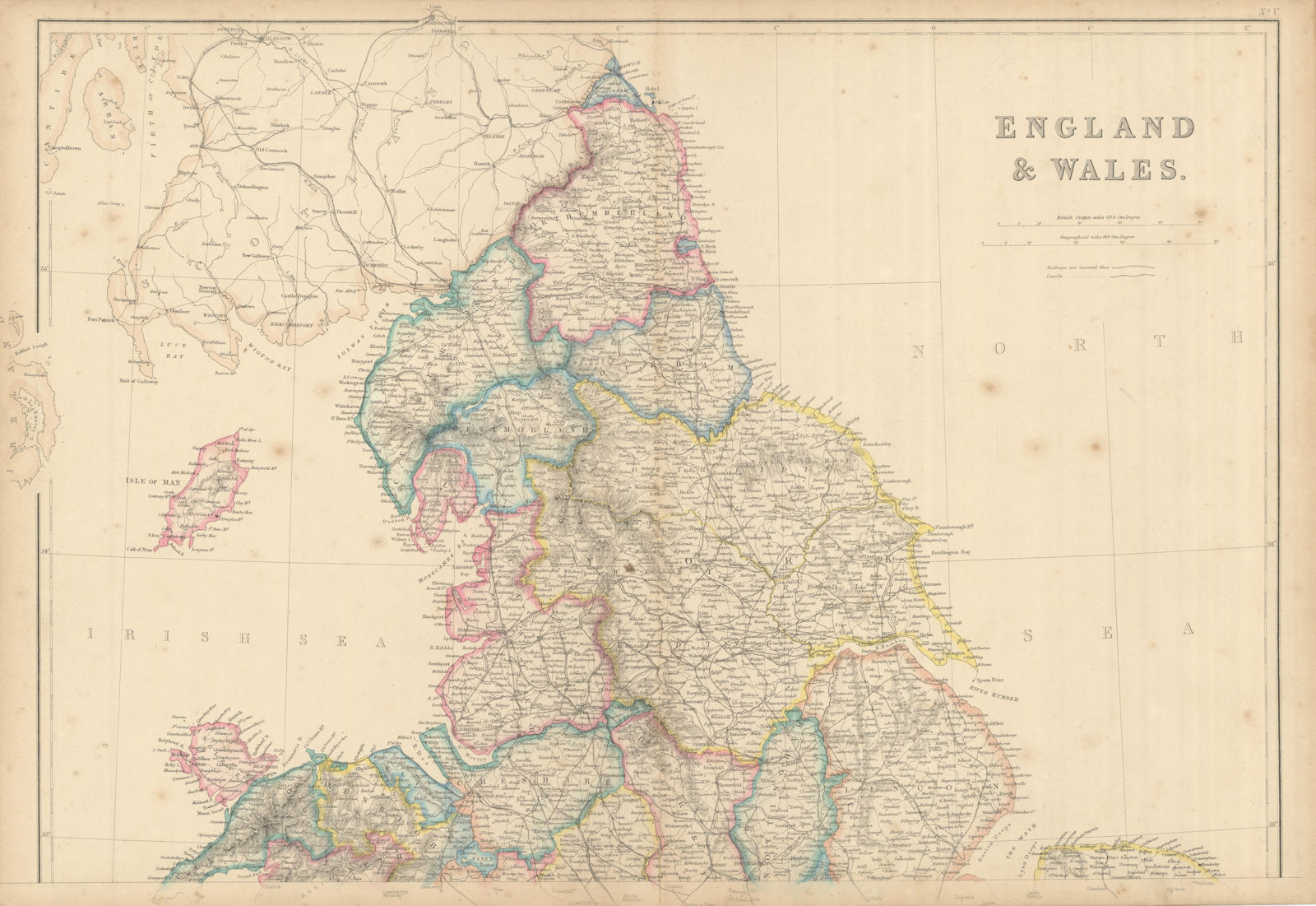 Associate Product England and Wales (North Part) by Edward Weller 1860 old antique map chart