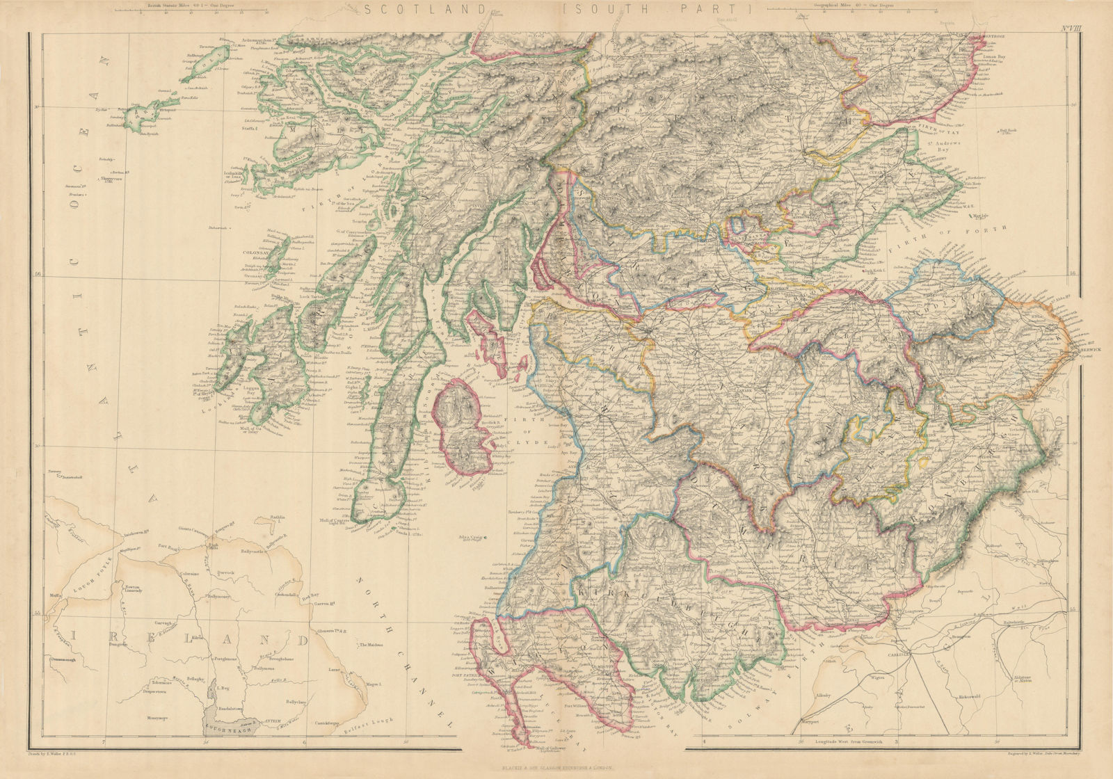 Scotland (South) by Edward Weller. Borders Lothian Central Strathclyde 1860 map
