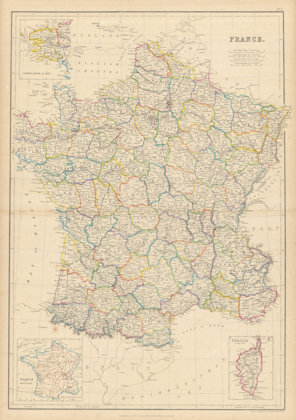 France in Departments by John Bartholomew. With Savoy/Savoie & Nice 1860 map