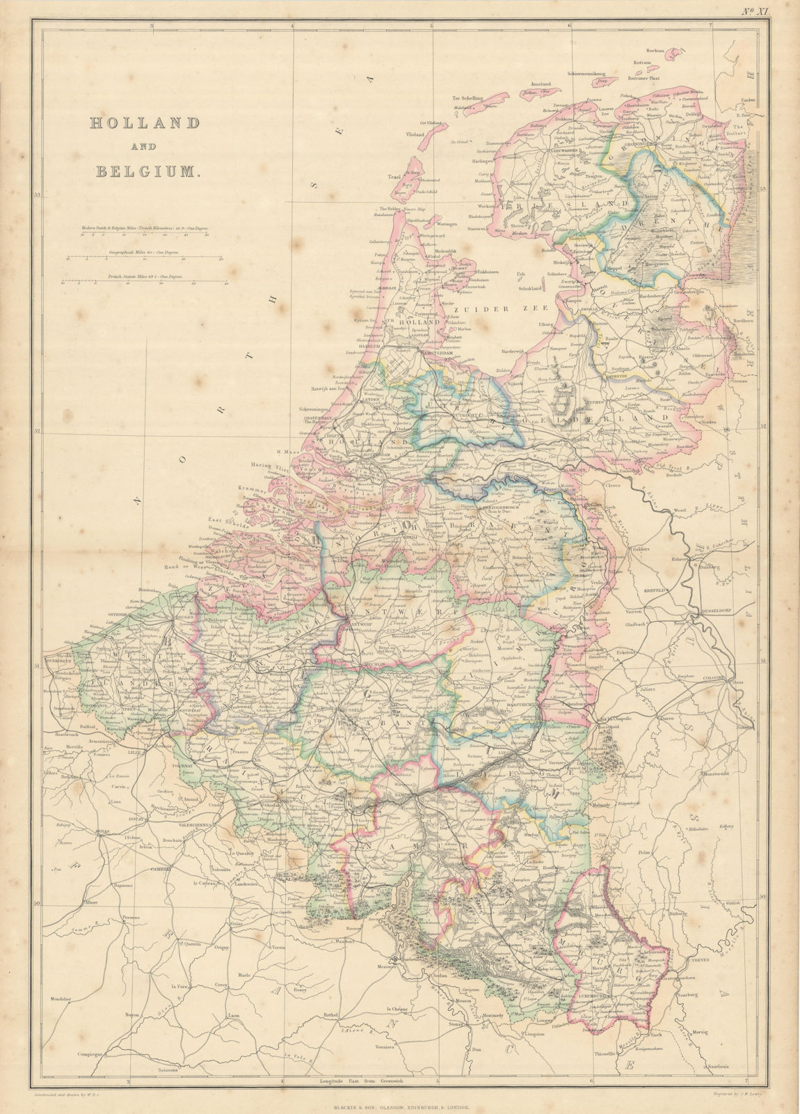 Associate Product Holland and Belgium by Joseph Wilson Lowry. Netherlands 1860 old antique map