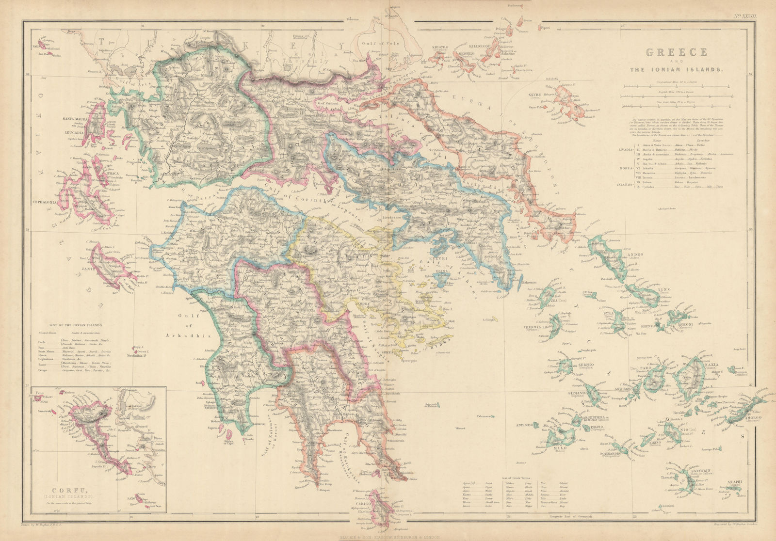 Greece & the Ionian Islands. Aegean Cyclades Saronic Sporades. HUGHES 1860 map