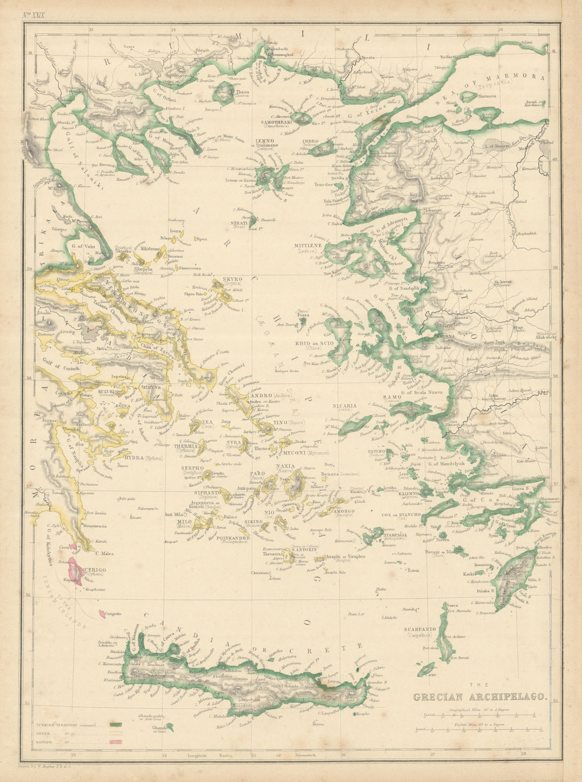 Grecian Archipelago. Aegean Greek Islands Cyclades Dodecanese. HUGHES 1860 map