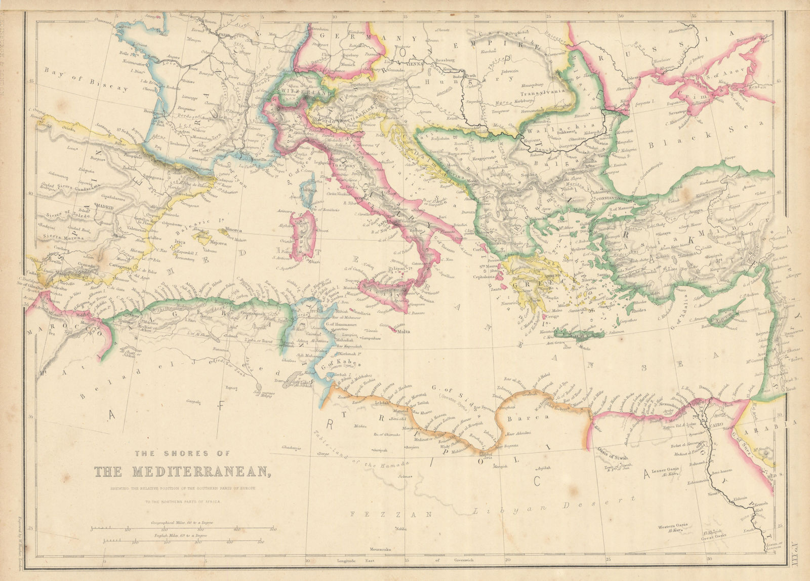 Associate Product The Shores of the Mediterranean Sea. HUGHES 1860 old antique map plan chart