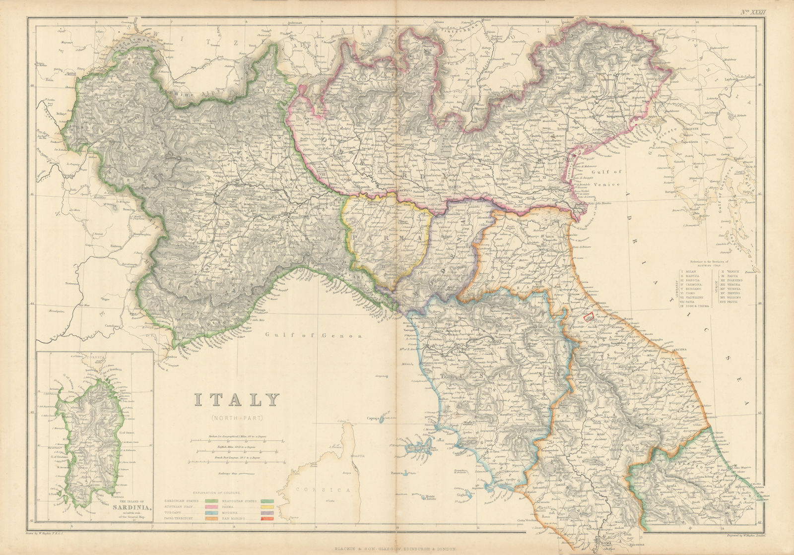Northern Italy & Sardinia by William Hughes. W/o Nice & Savoy/Savoie 1860 map