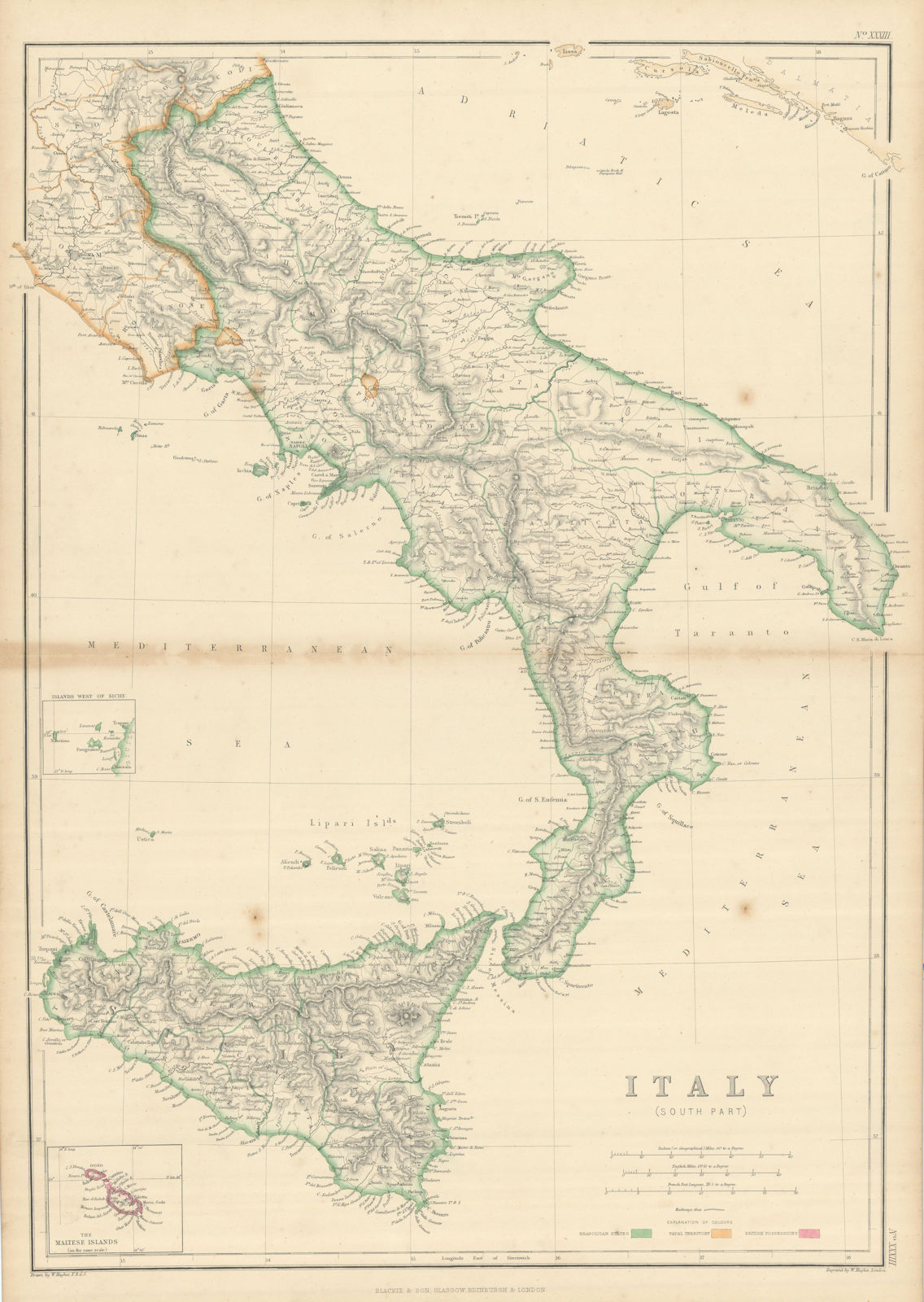 Southern Italy. Naples. Kingdom of the two Sicilies. By William Hughes 1860 map