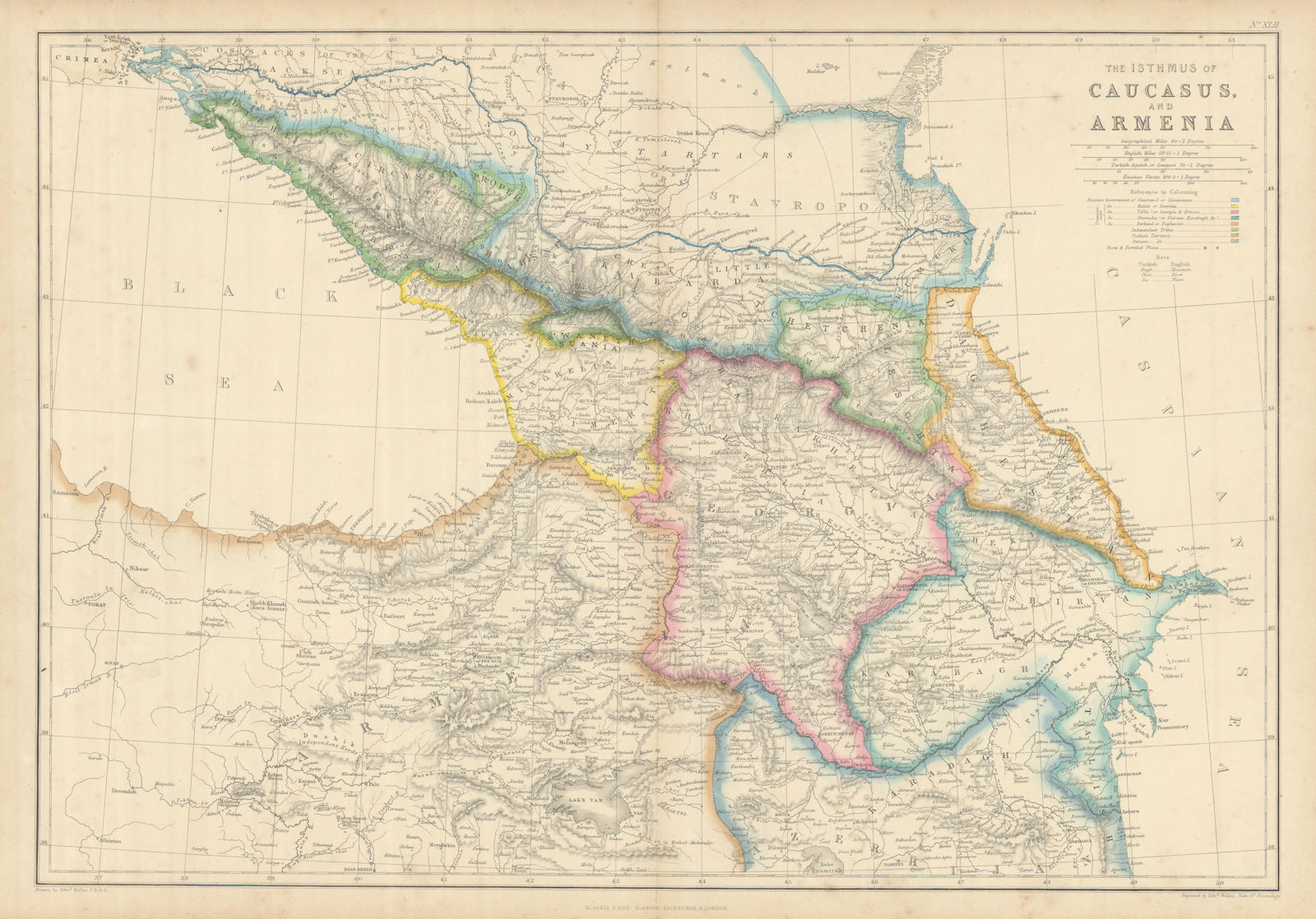 The Isthmus of Caucasus & Armenia by Edward Weller. Georgia Azerbaijan 1860 map