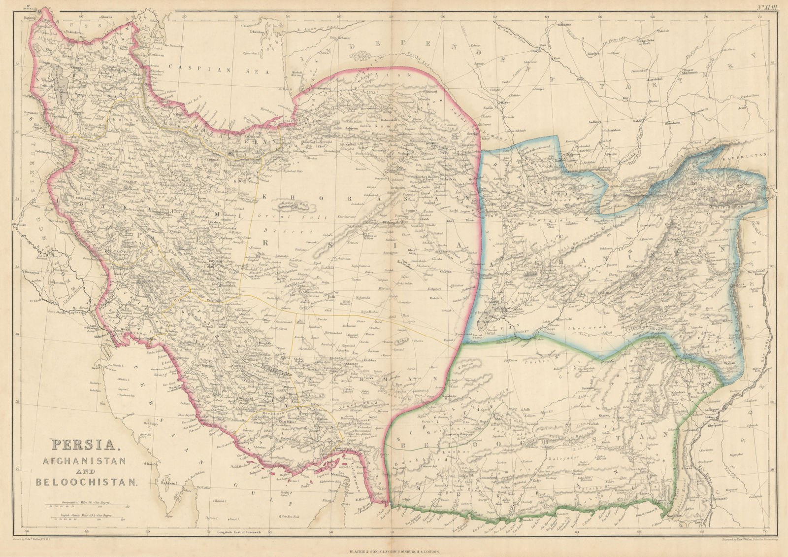 Persia, Afghanistan & Beloochistan. Iran Pakistan. SW Asia. WELLER 1860 map